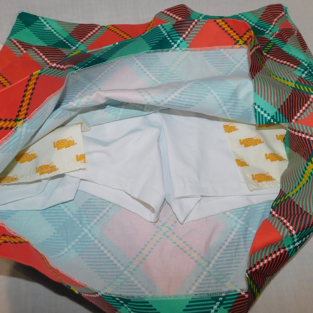 LOUDMOUTH Pebble Peach Womens 14 Green Orange Plaid Golf Skort NEW with Tag - Picture 10 of 10